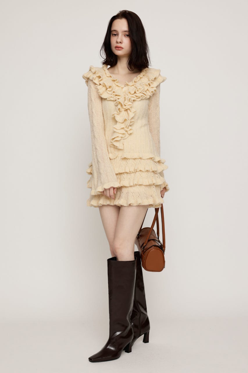 BOUCLE FRILLED ショートスカート IVOY FREE