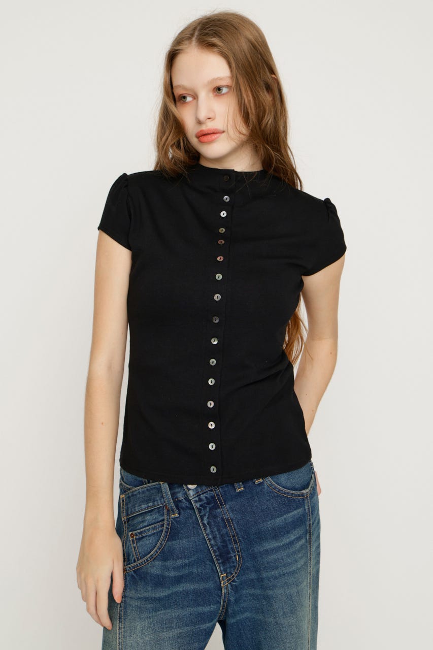 BUTTON LINE CAP S／L トップス BLK FREE
