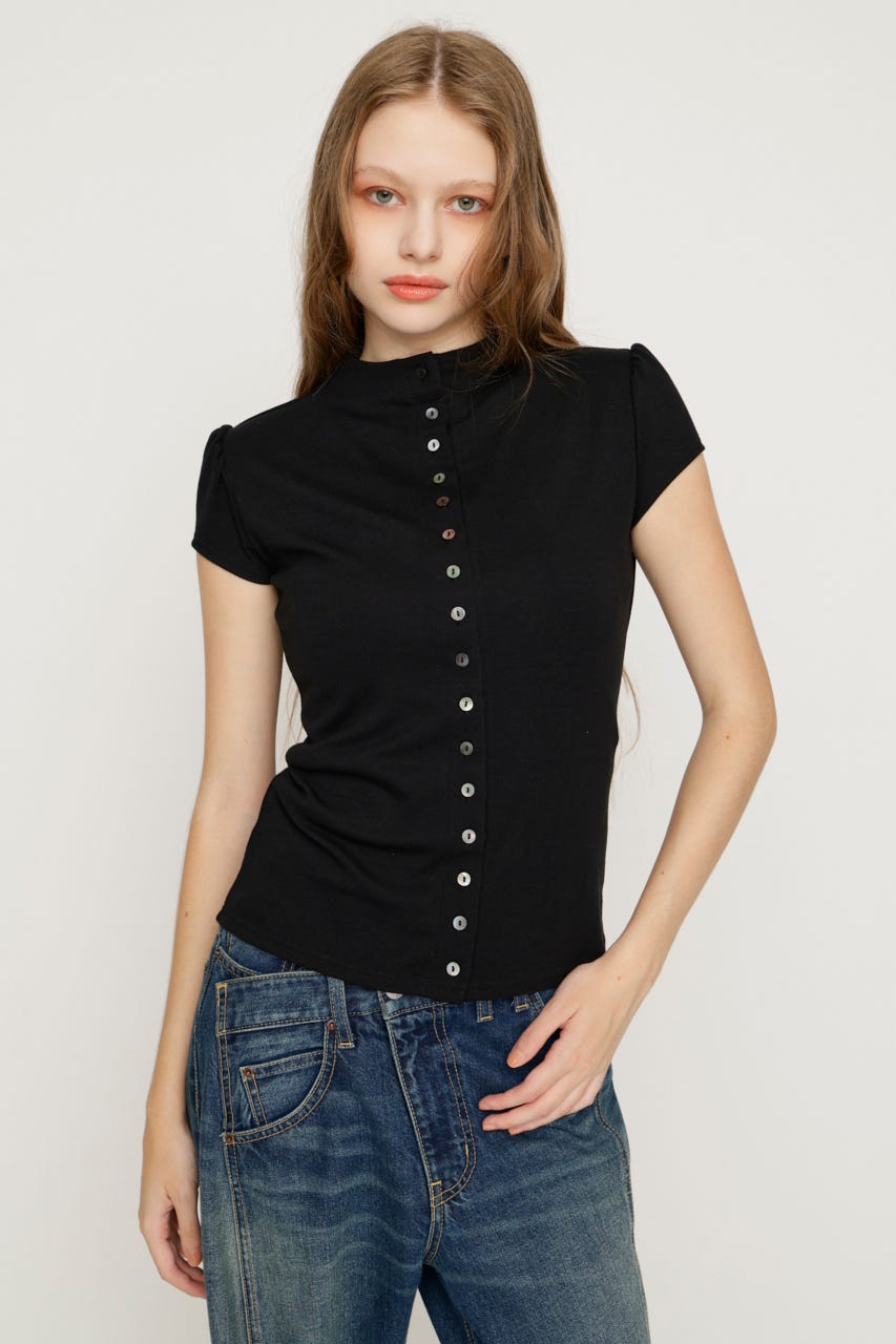 BUTTON LINE CAP S／L トップス BLK FREE