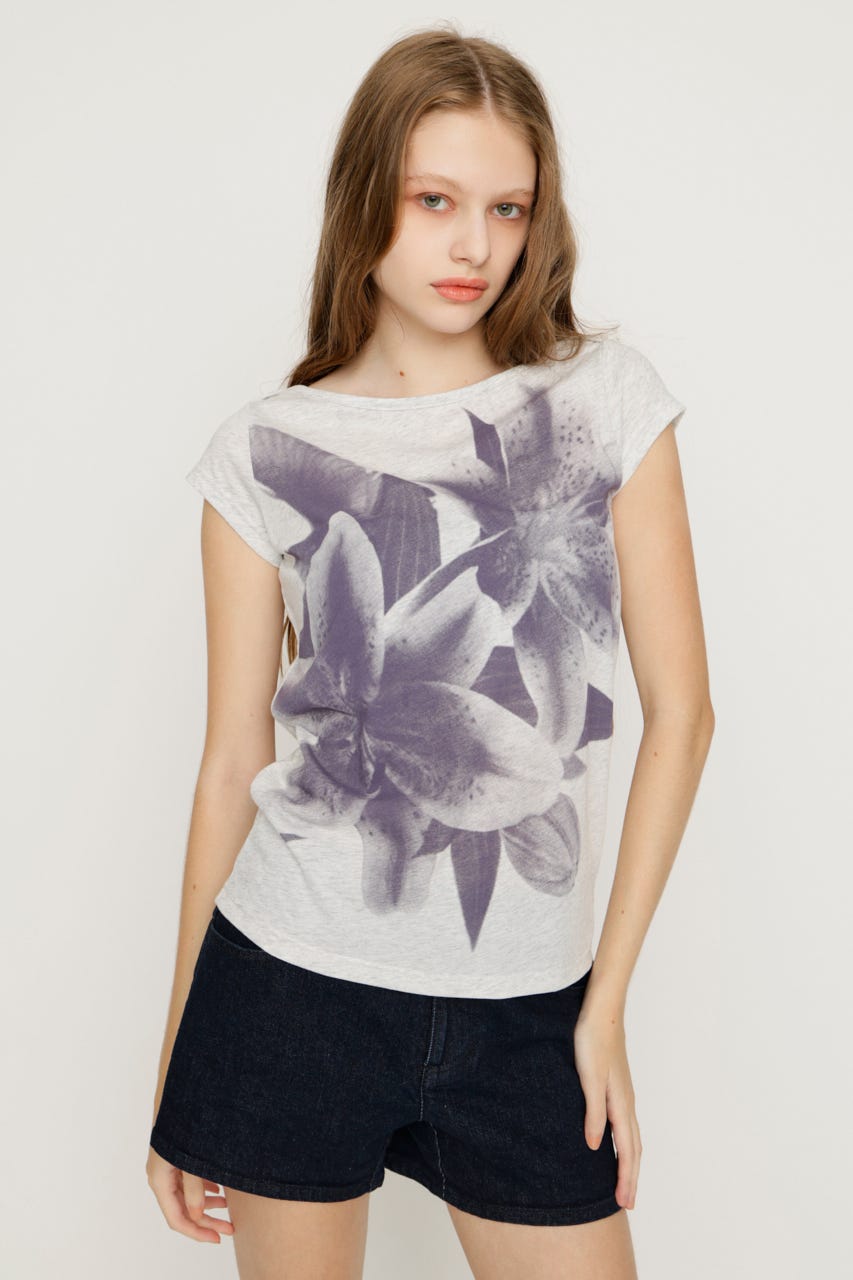 FLOWER PHOTO CAP S／L Tシャツ T.GRY FREE