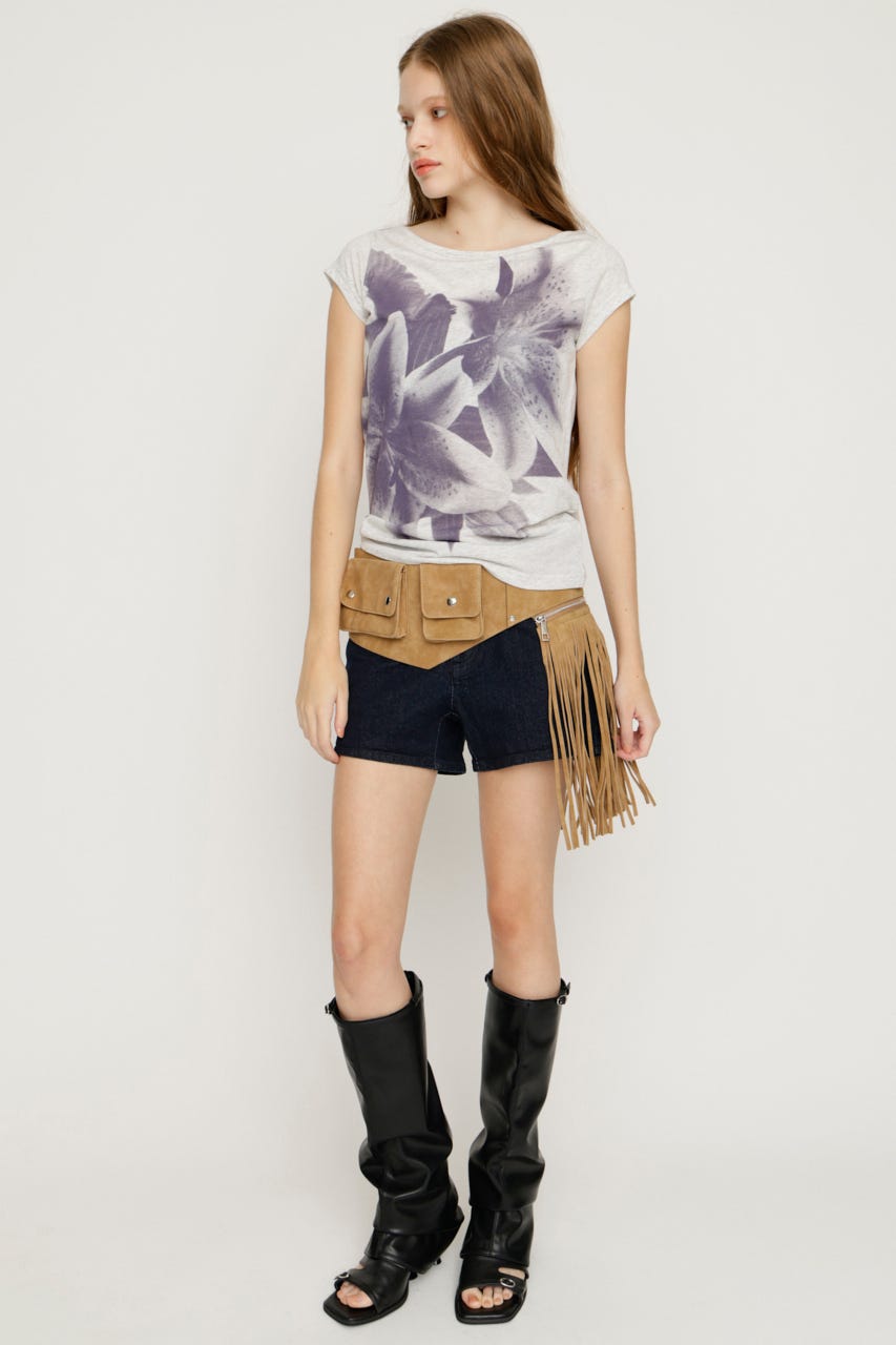 FLOWER PHOTO CAP S／L Tシャツ T.GRY FREE