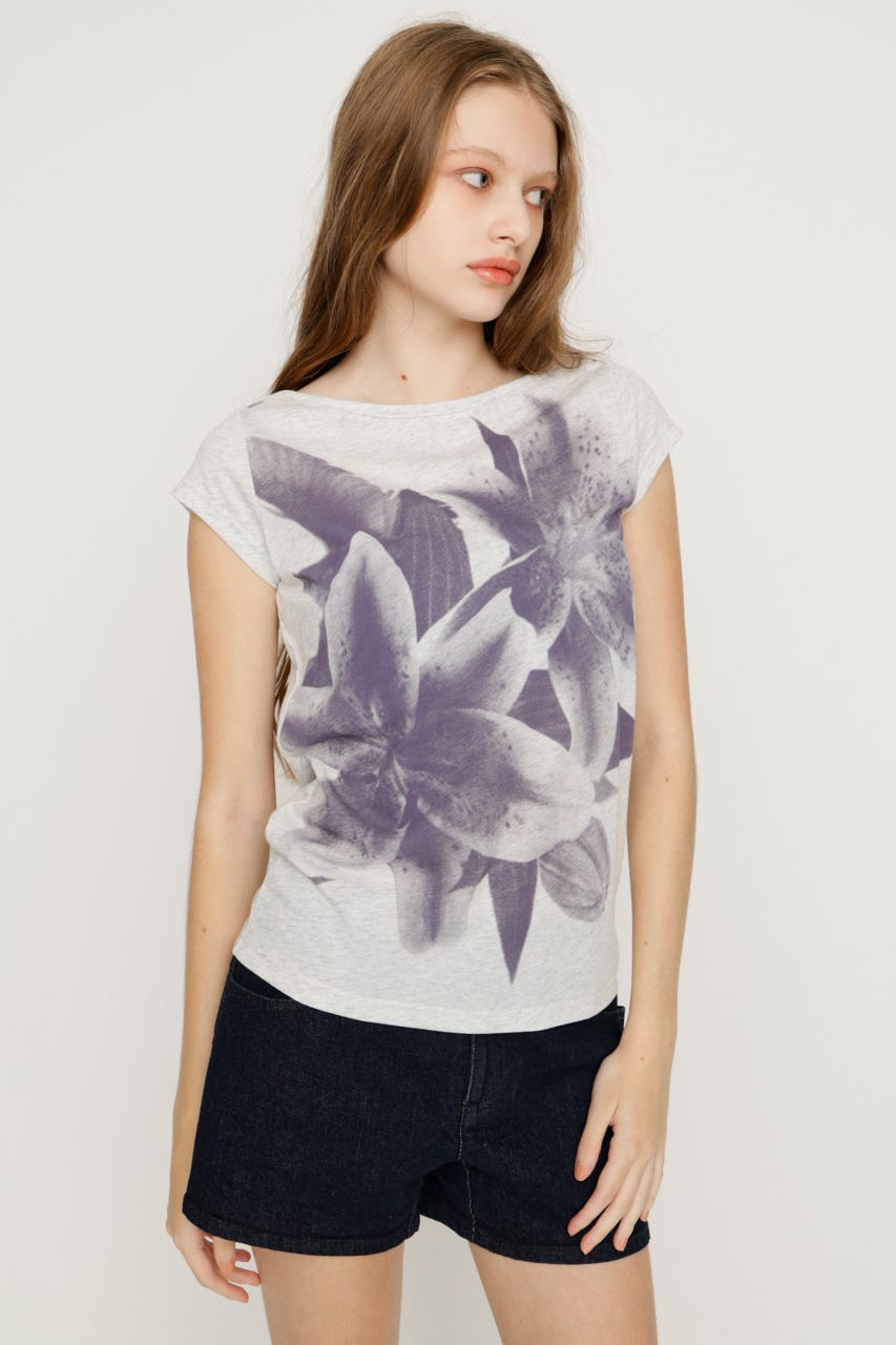 FLOWER PHOTO CAP S／L Tシャツ T.GRY FREE