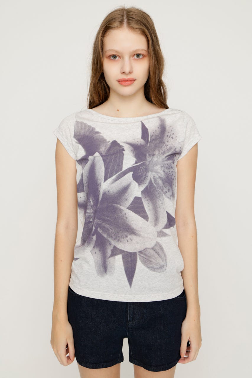FLOWER PHOTO CAP S／L Tシャツ T.GRY FREE