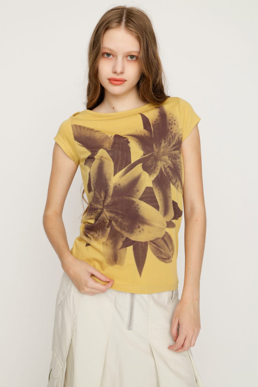 FLOWER PHOTO CAP S／L Tシャツ YEL FREE