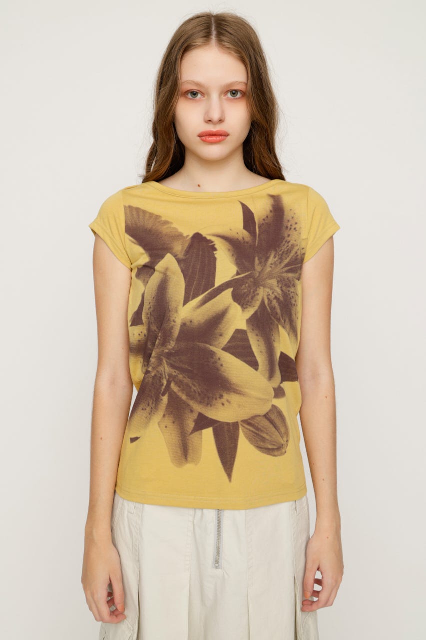 FLOWER PHOTO CAP S／L Tシャツ YEL FREE