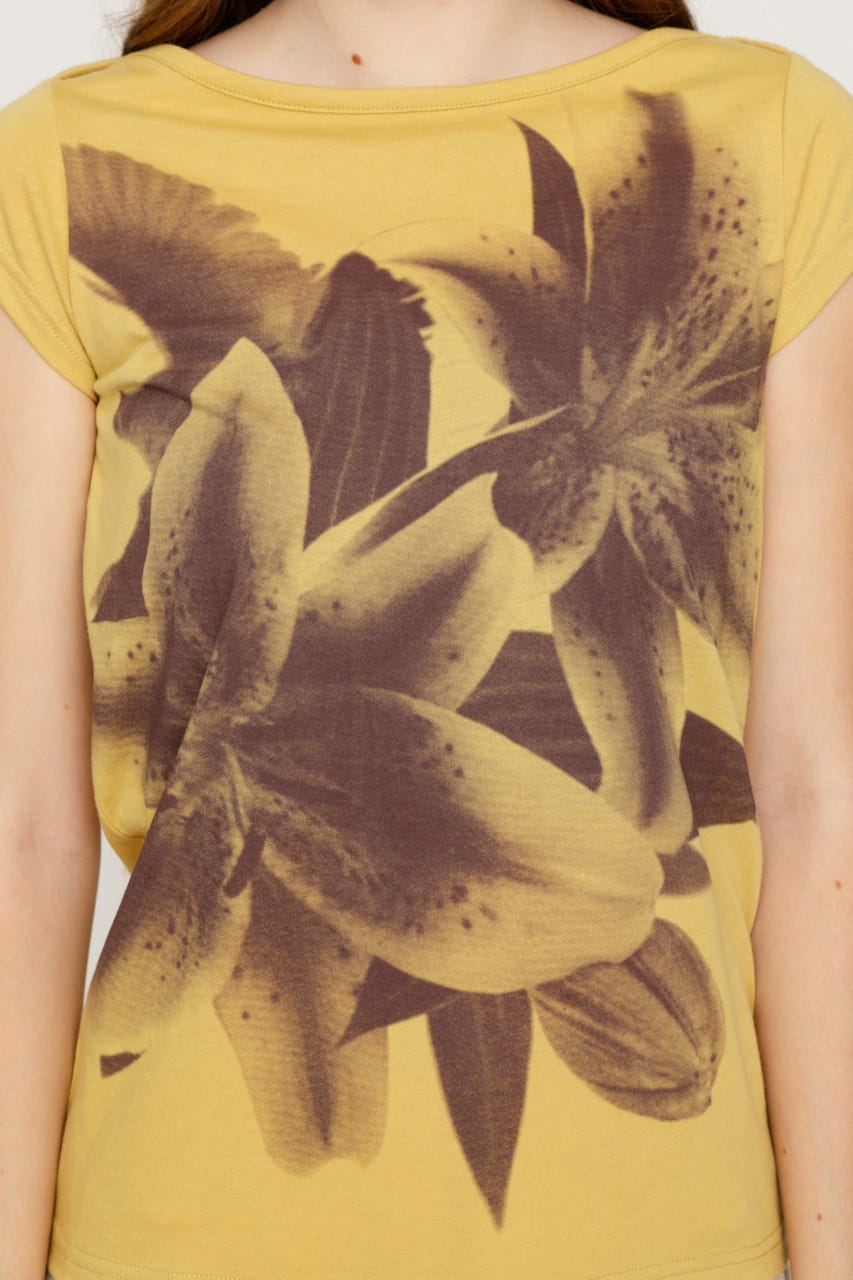 FLOWER PHOTO CAP S／L Tシャツ YEL FREE
