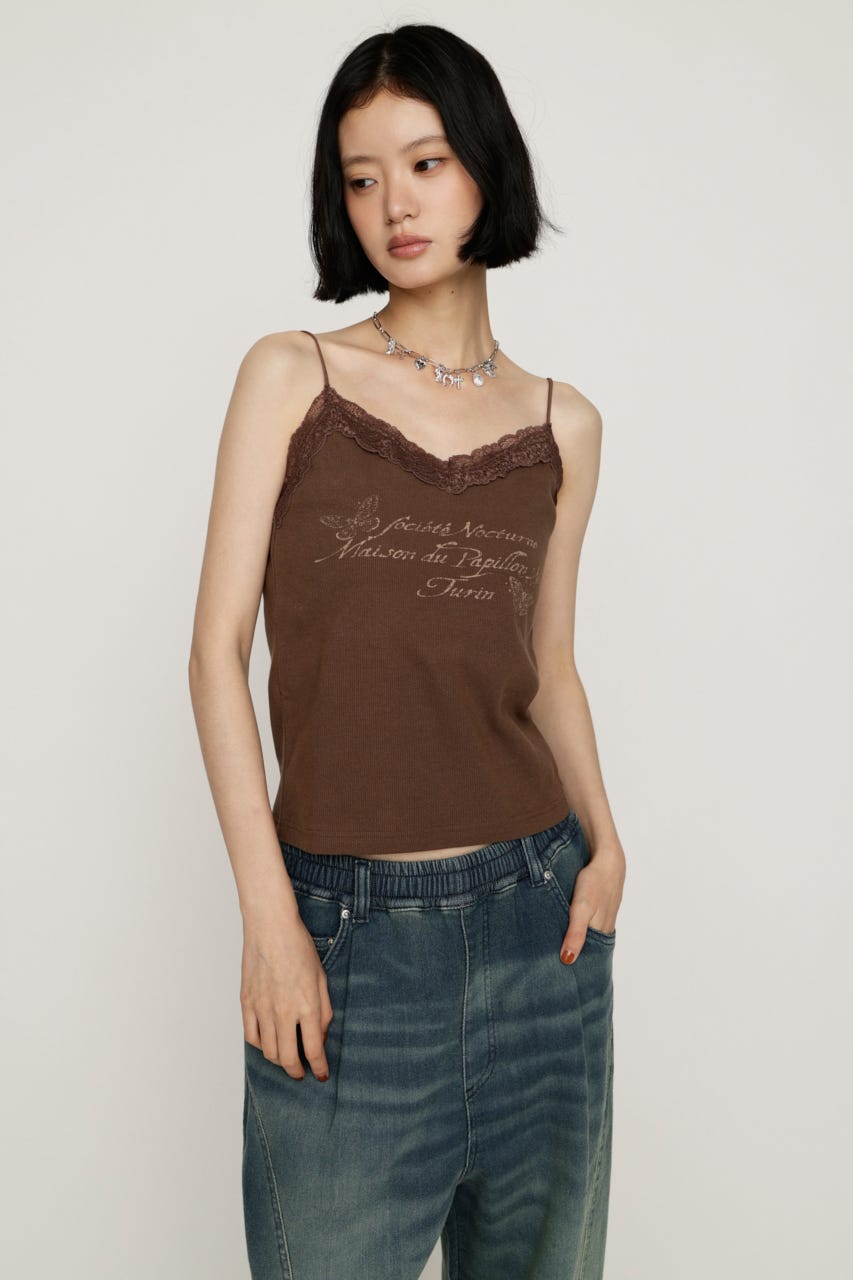 LACE CAMI LOGO トップス BRN FREE