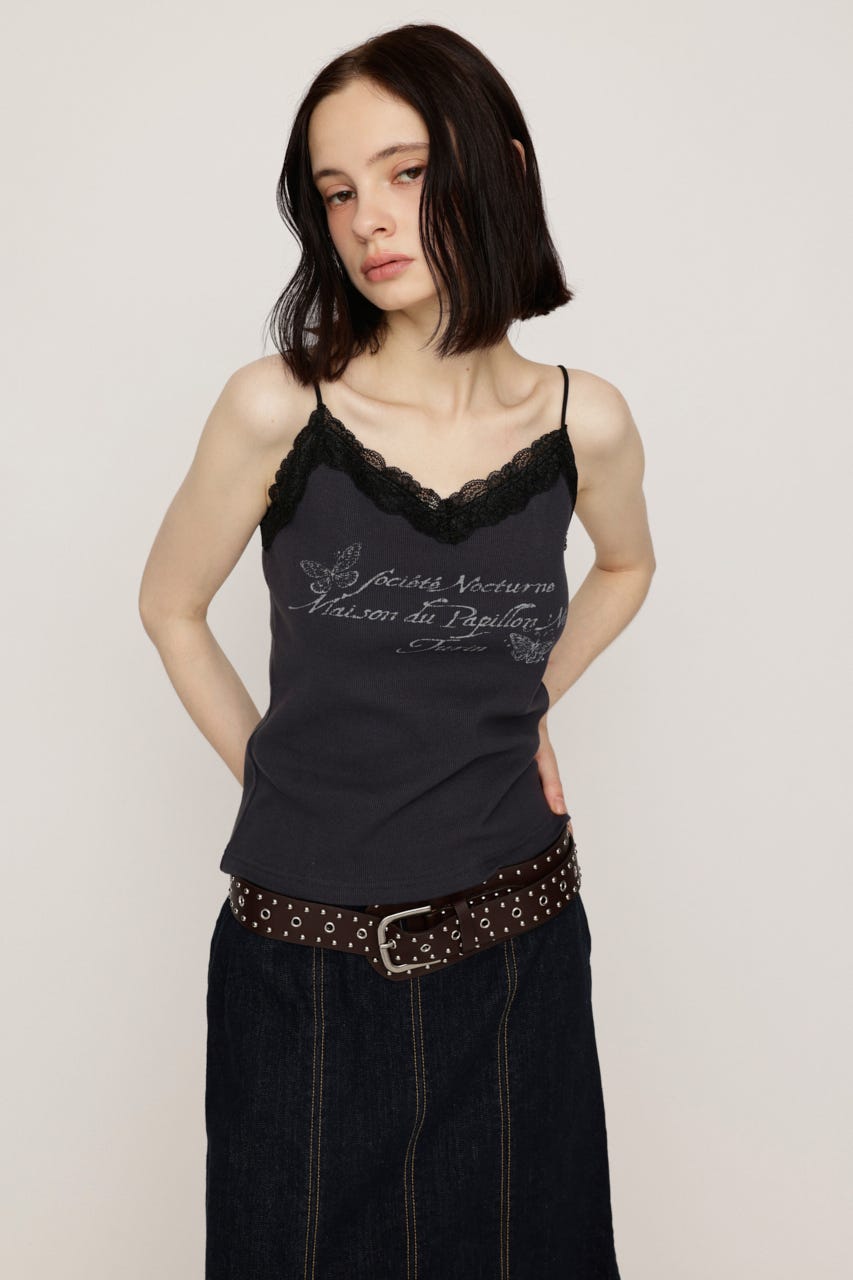 LACE CAMI LOGO トップス L/BLK FREE