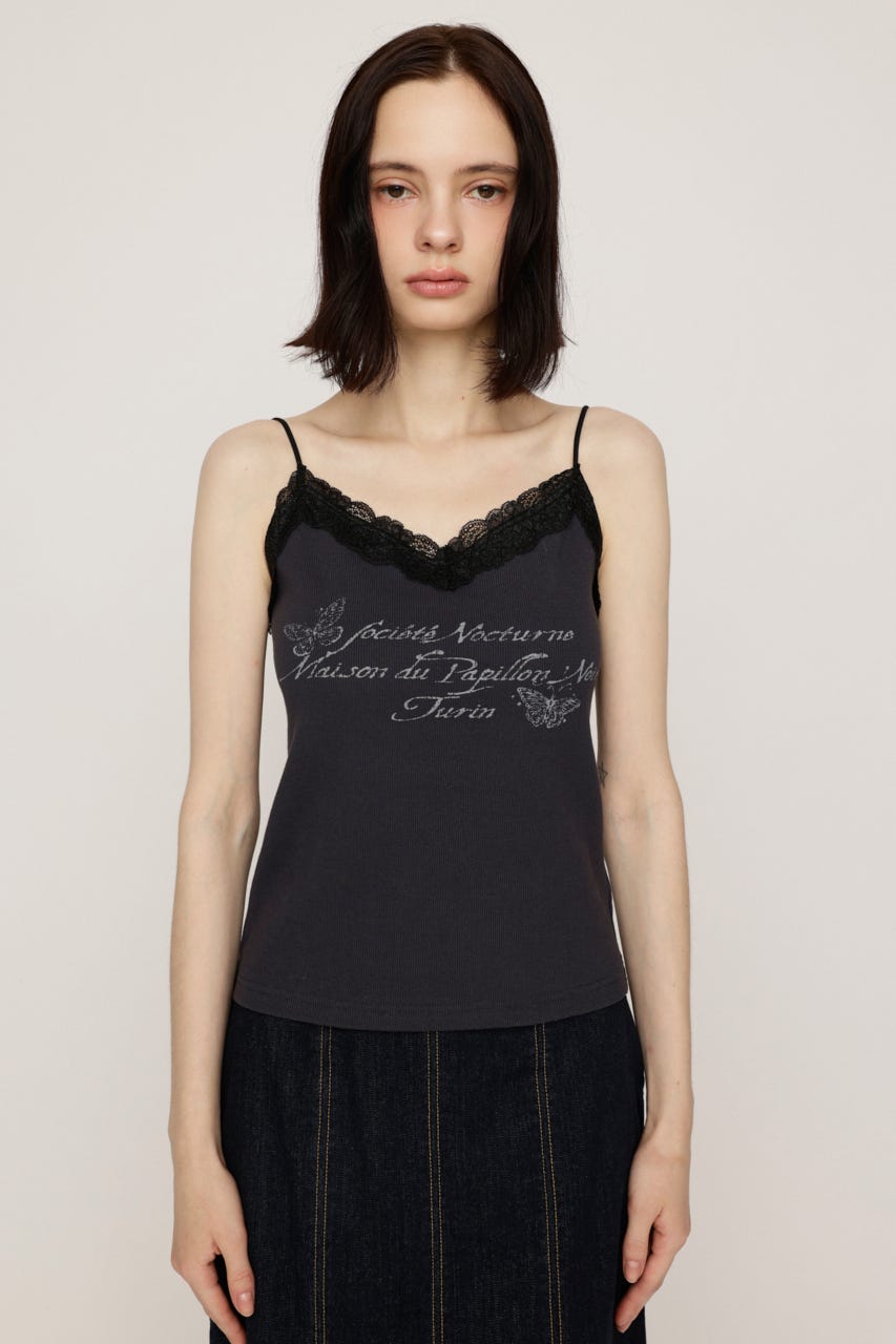 LACE CAMI LOGO トップス L/BLK FREE