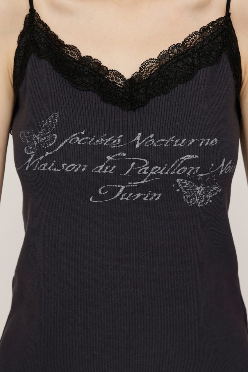 LACE CAMI LOGO トップス L/BLK FREE
