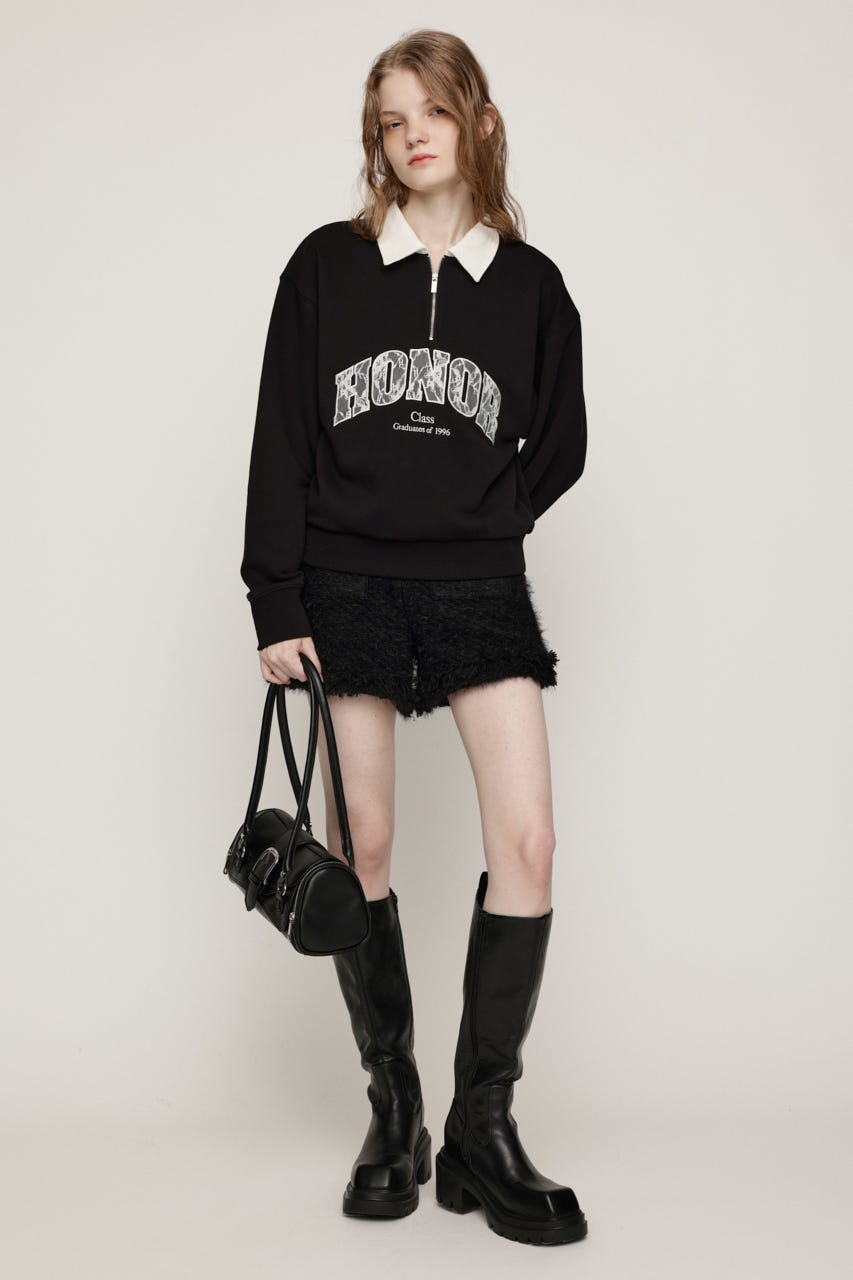 WOVEN COLLAR LOGO SW トップス BLK FREE
