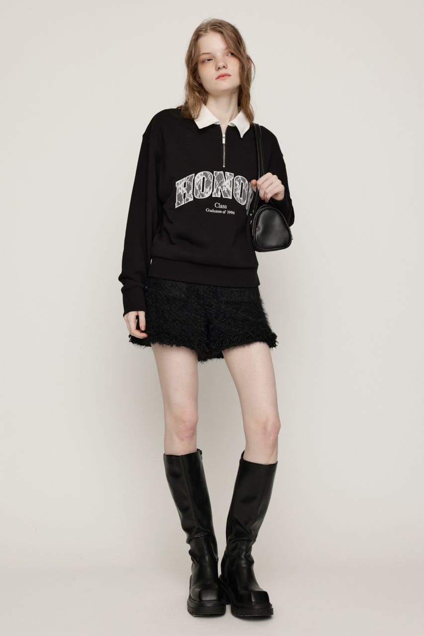 WOVEN COLLAR LOGO SW トップス BLK FREE