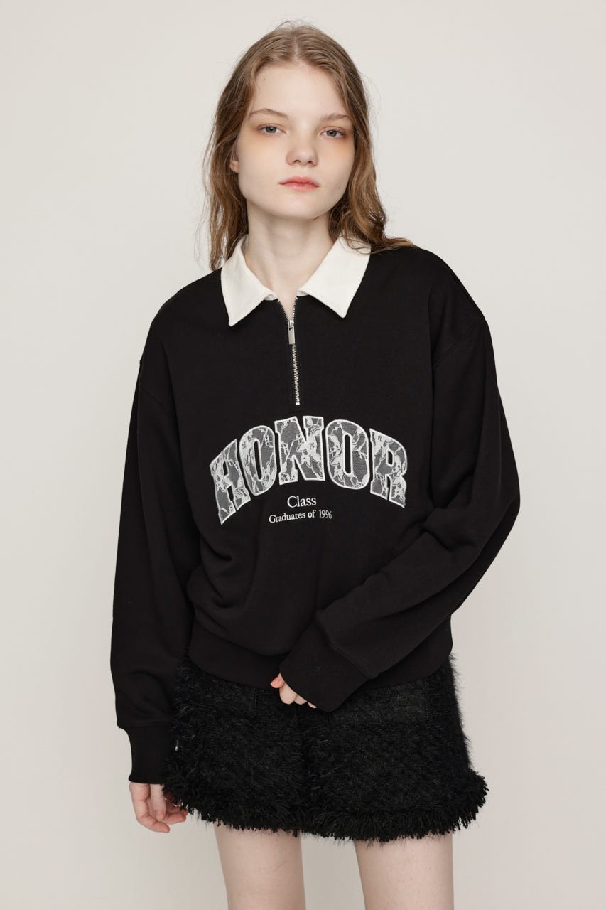 WOVEN COLLAR LOGO SW トップス BLK FREE