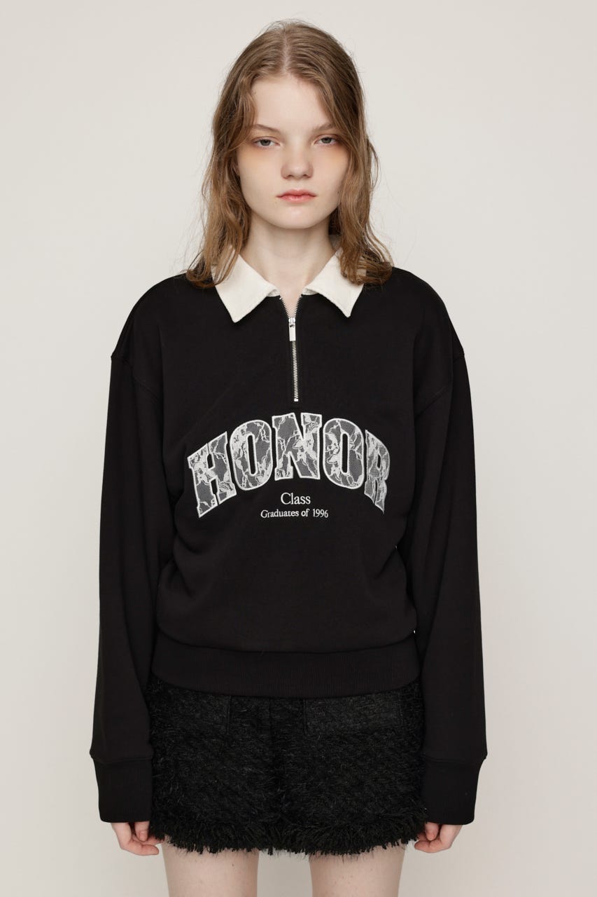 WOVEN COLLAR LOGO SW トップス BLK FREE