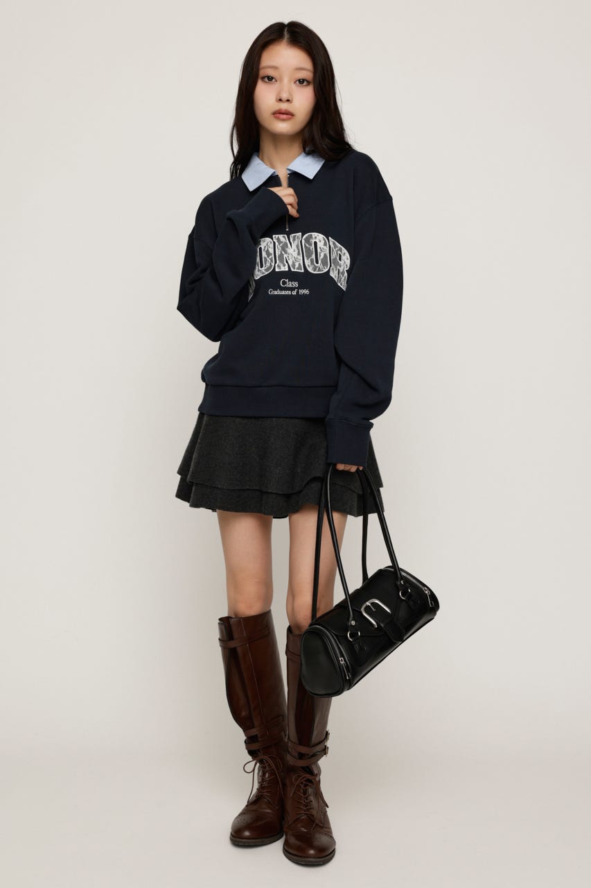 WOVEN COLLAR LOGO SW トップス NVY FREE