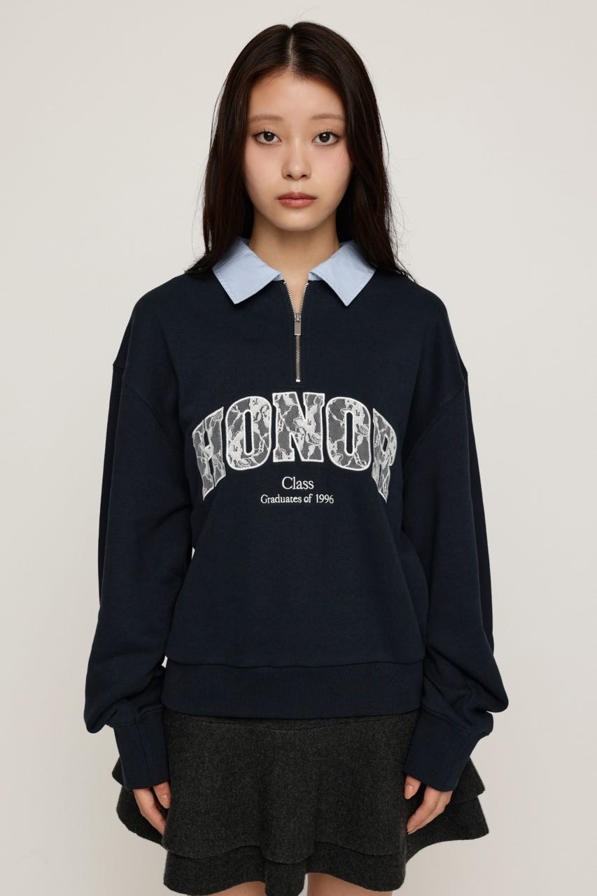 WOVEN COLLAR LOGO SW トップス NVY FREE