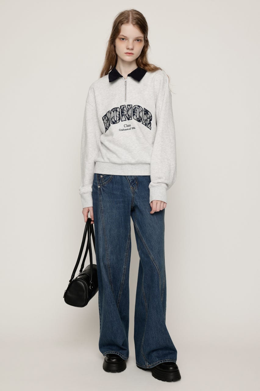 WOVEN COLLAR LOGO SW トップス T.GRY FREE
