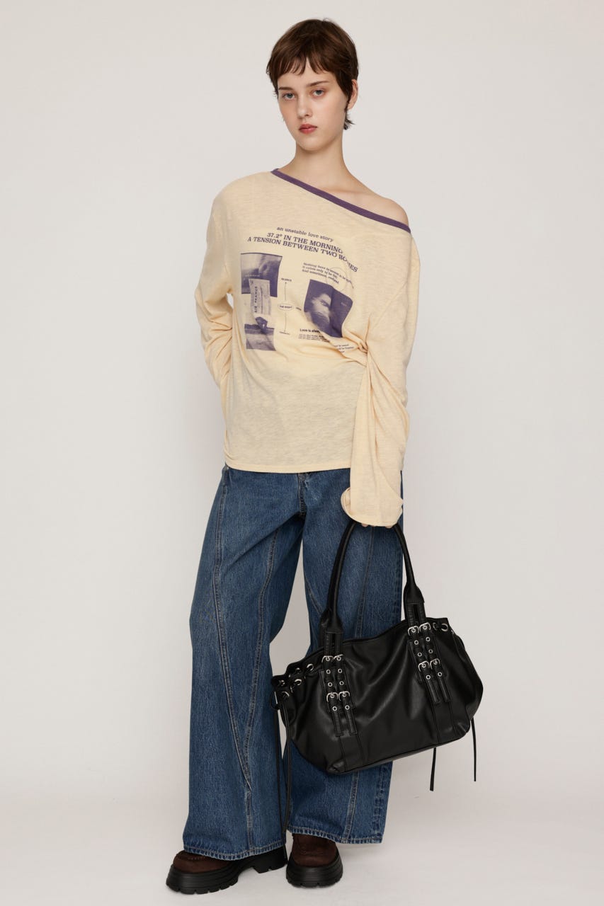 ONE SHOULDER PHOTO LOGO トップス L/YEL FREE