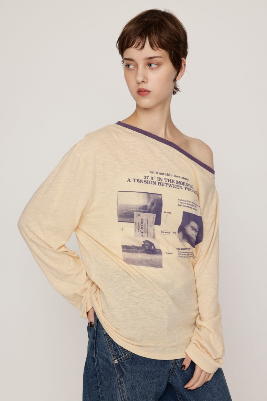 ONE SHOULDER PHOTO LOGO トップス L/YEL FREE