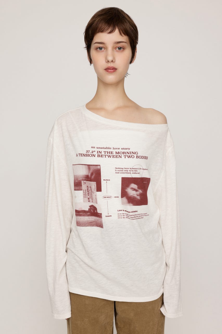 ONE SHOULDER PHOTO LOGO トップス O/WHT FREE
