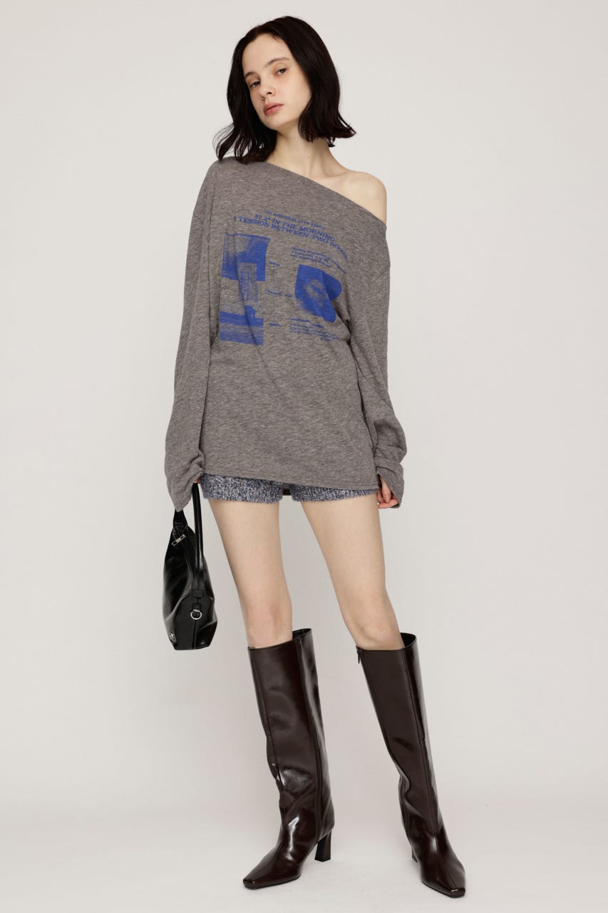ONE SHOULDER PHOTO LOGO トップス T.GRY FREE