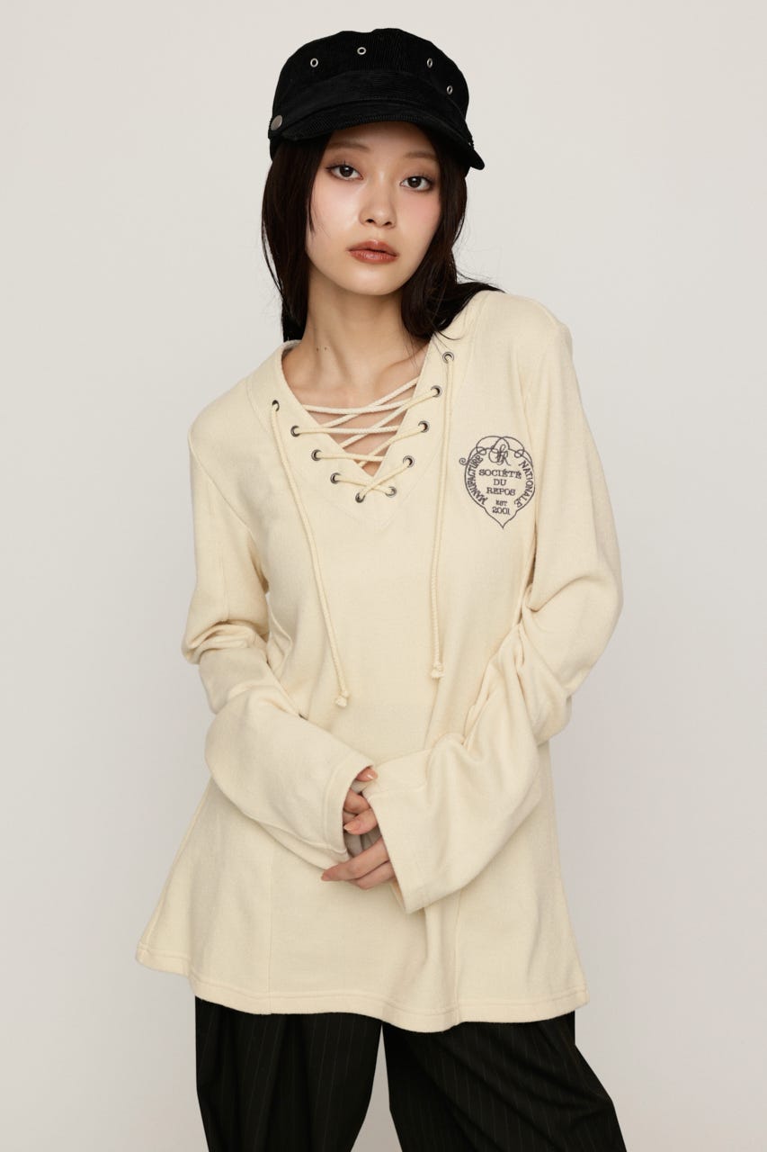 EMBROIDERY LACEUP トップス IVOY FREE