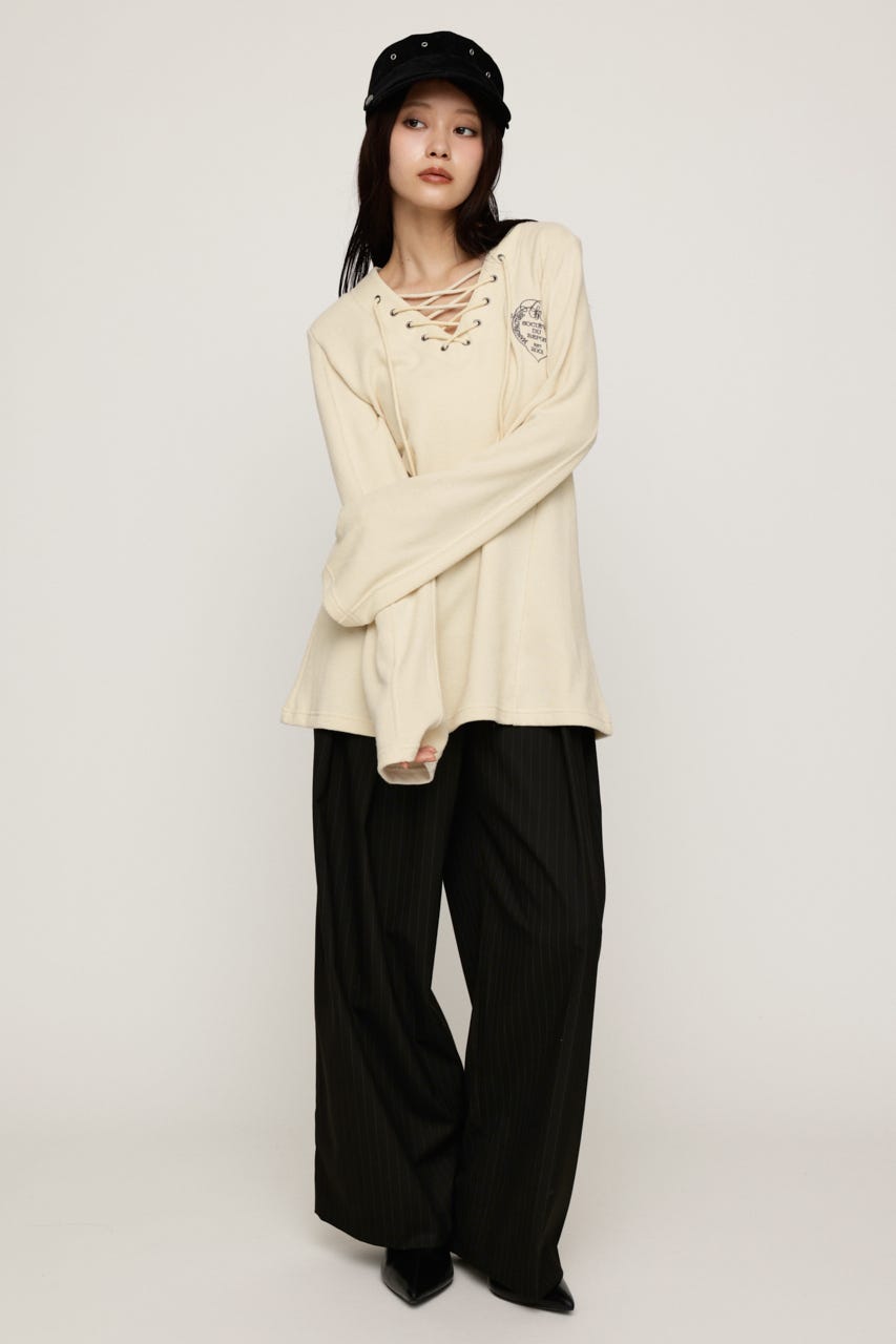 EMBROIDERY LACEUP トップス IVOY FREE