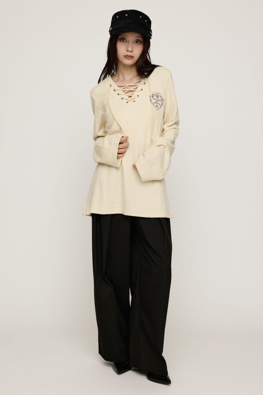 EMBROIDERY LACEUP トップス IVOY FREE