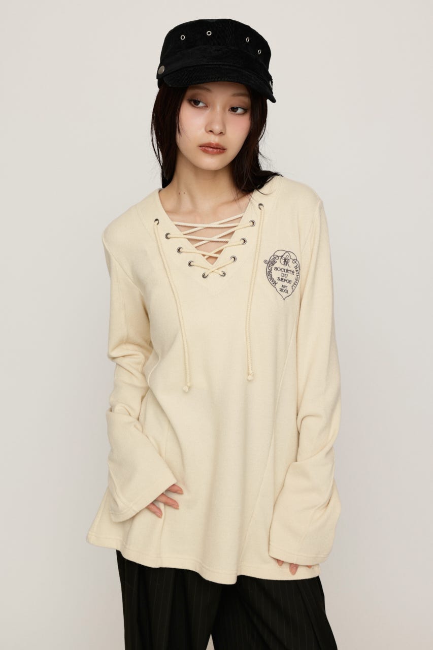 EMBROIDERY LACEUP トップス IVOY FREE