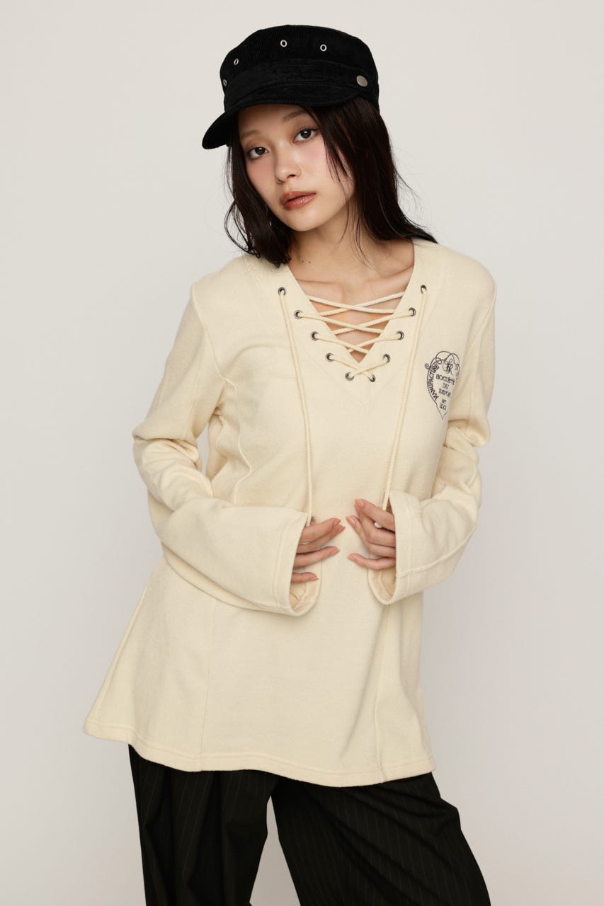EMBROIDERY LACEUP トップス IVOY FREE