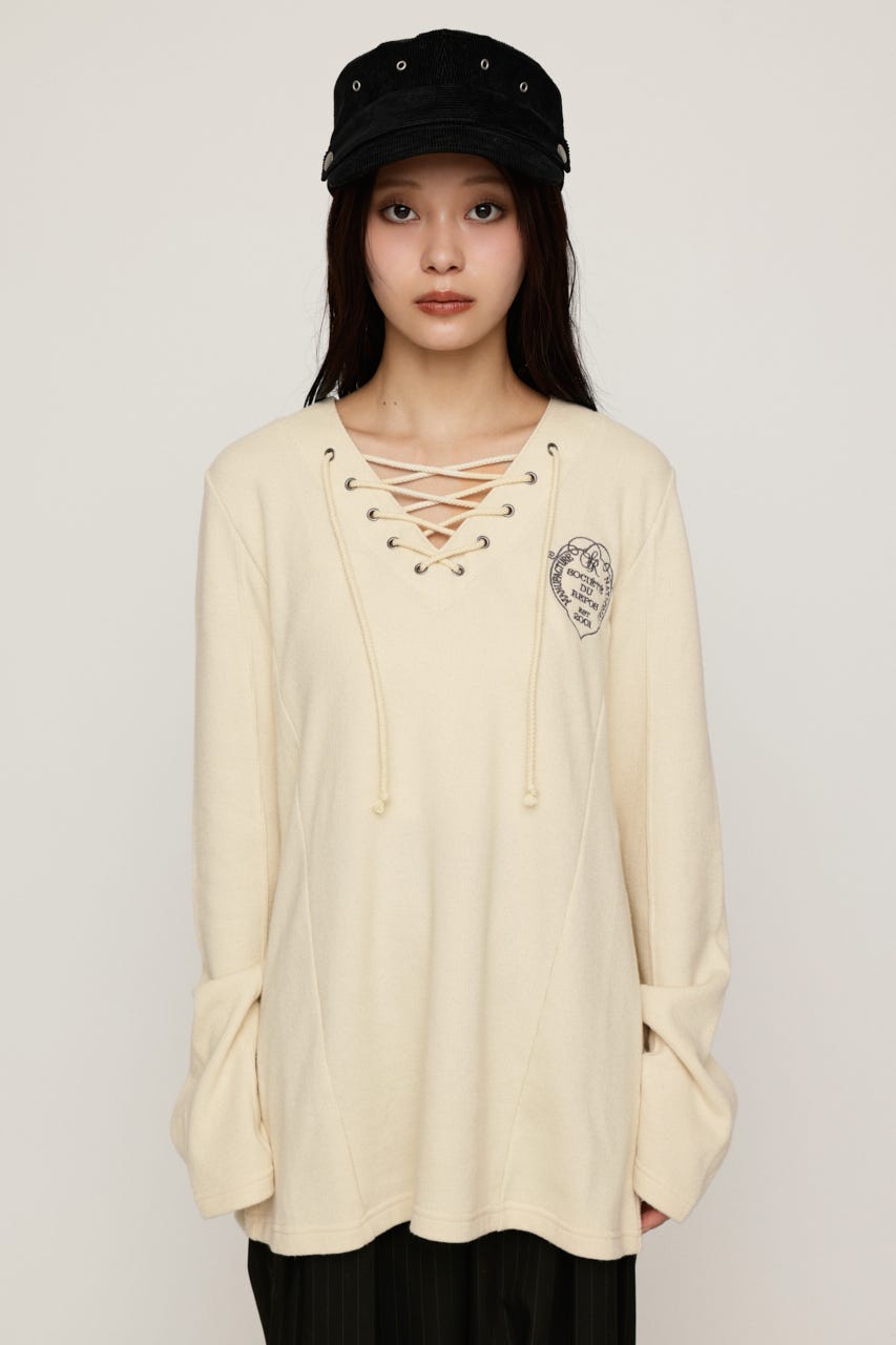 EMBROIDERY LACEUP トップス IVOY FREE