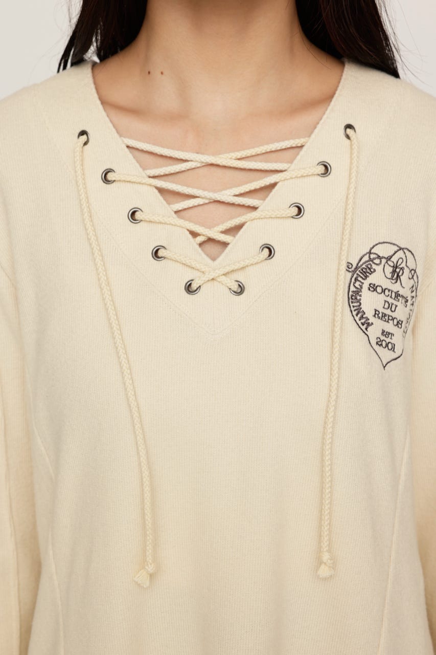 EMBROIDERY LACEUP トップス IVOY FREE