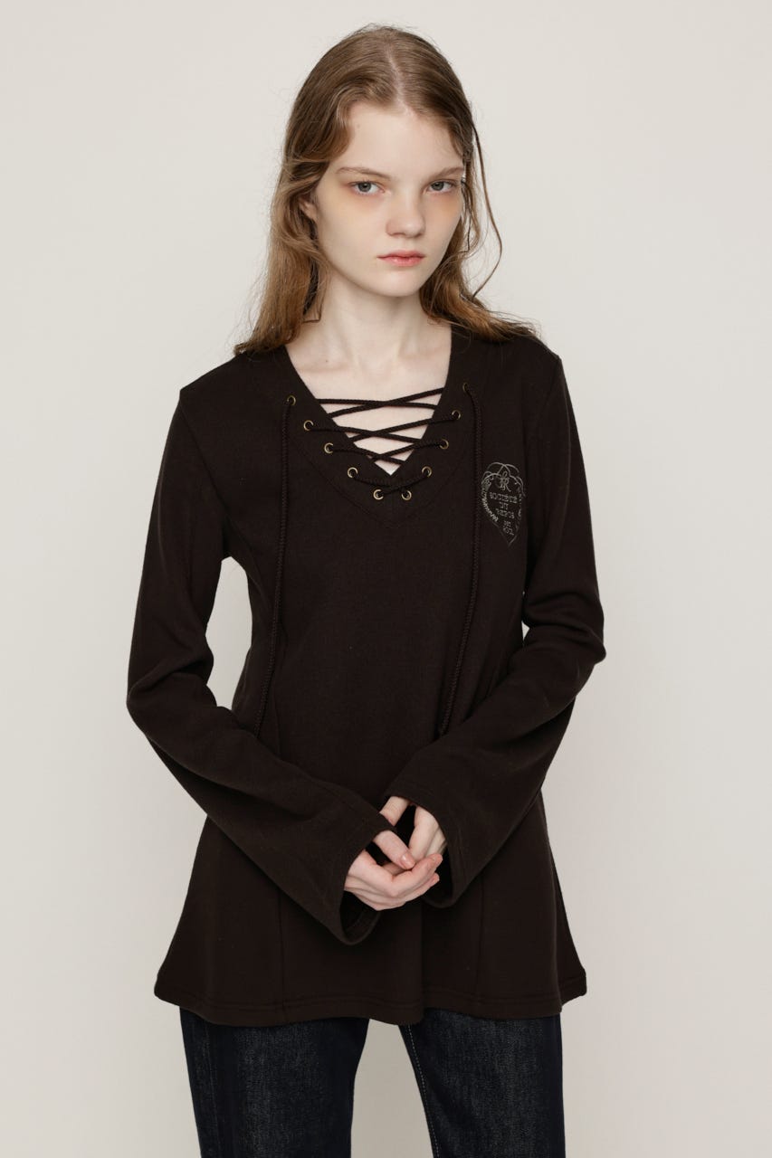 EMBROIDERY LACEUP トップス L/BLK FREE