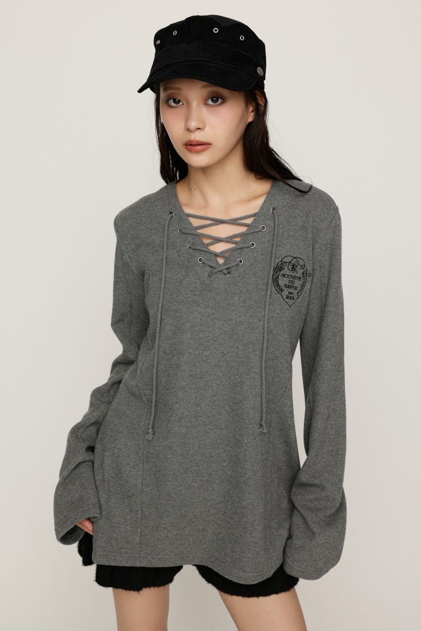EMBROIDERY LACEUP トップス T.GRY FREE