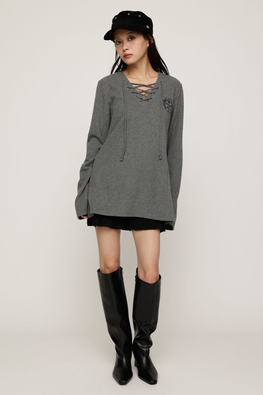 EMBROIDERY LACEUP トップス T.GRY FREE