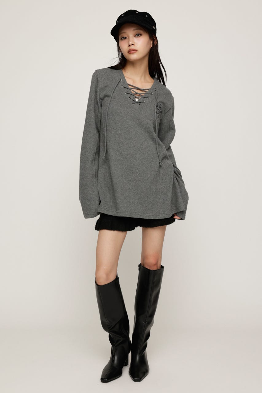 EMBROIDERY LACEUP トップス T.GRY FREE