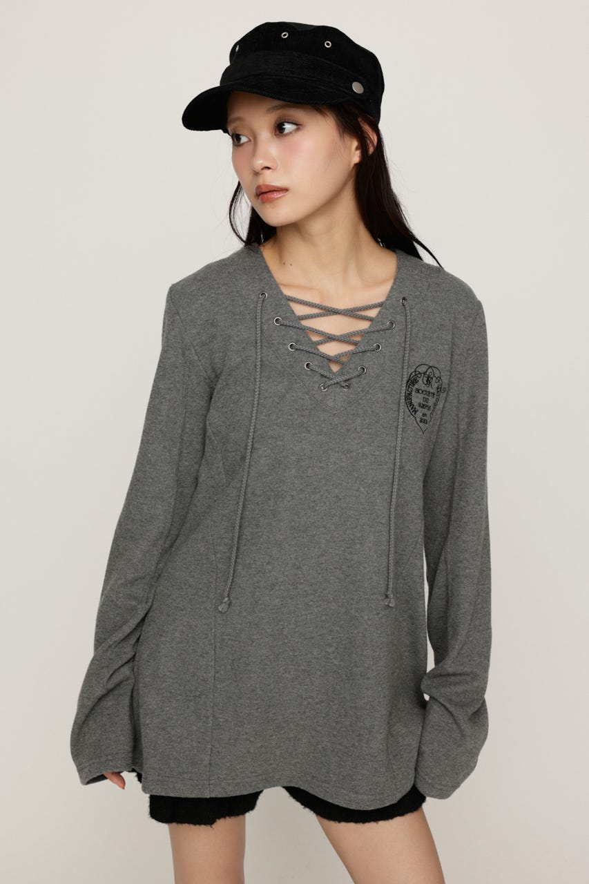 EMBROIDERY LACEUP トップス T.GRY FREE
