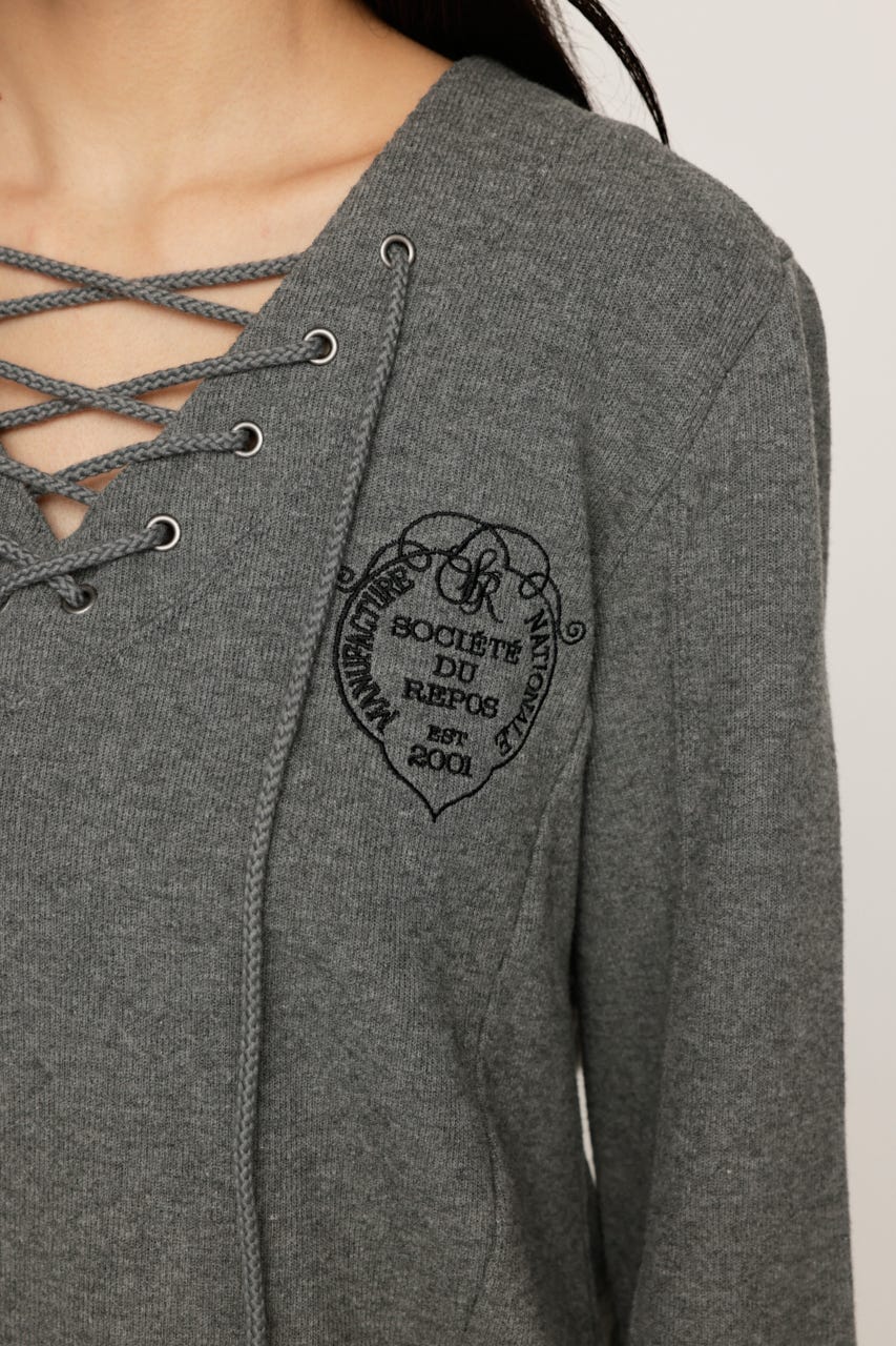 EMBROIDERY LACEUP トップス T.GRY FREE