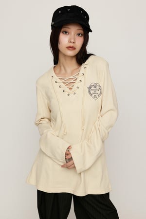 EMBROIDERY LACEUP トップス