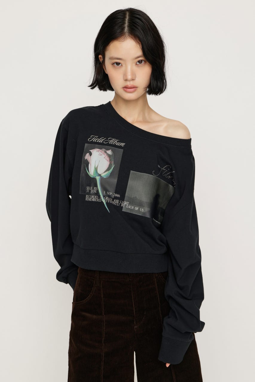 ONE SHOULDER MIX GRAPHIC トップス BLK FREE