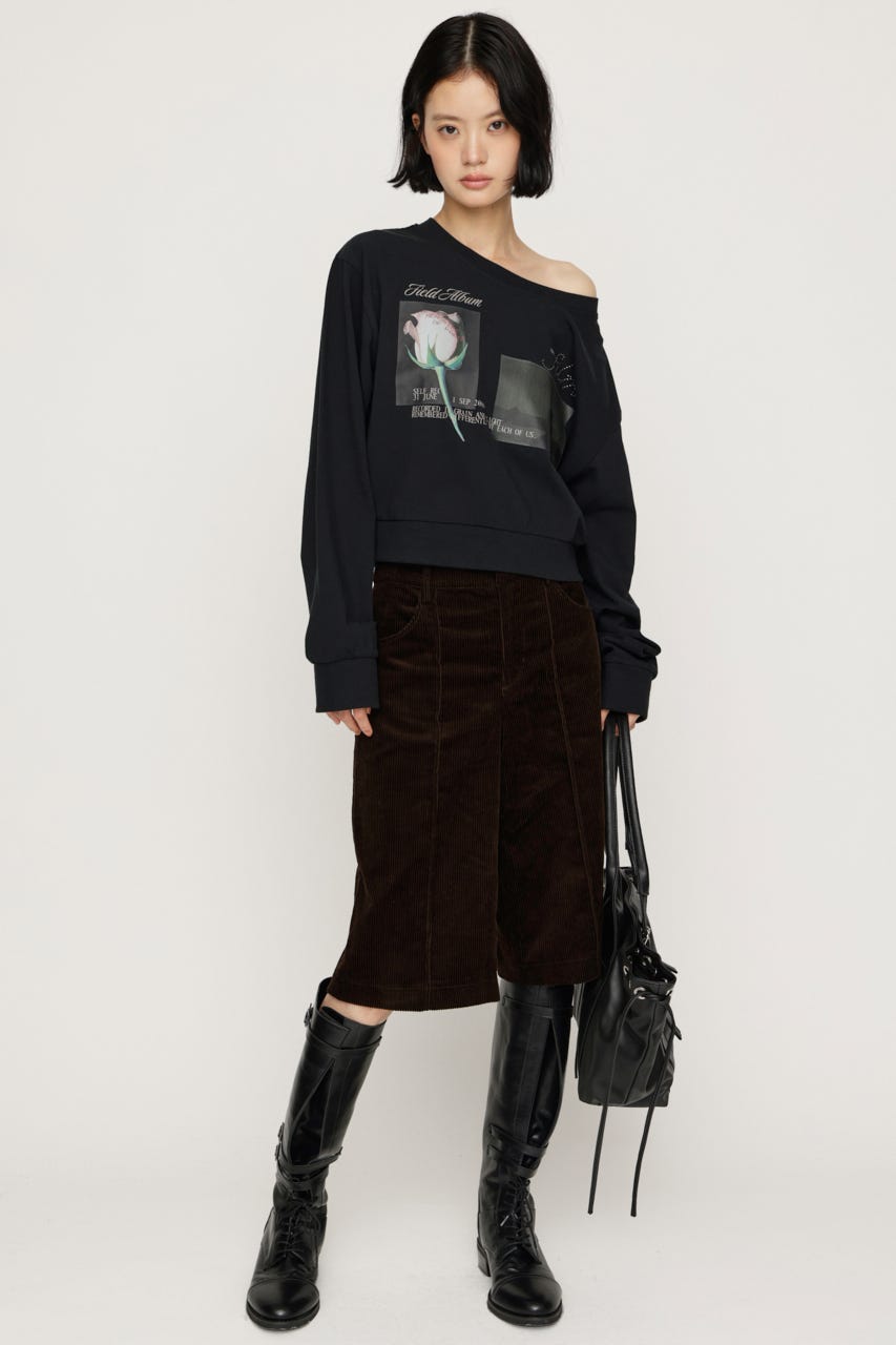 ONE SHOULDER MIX GRAPHIC トップス BLK FREE
