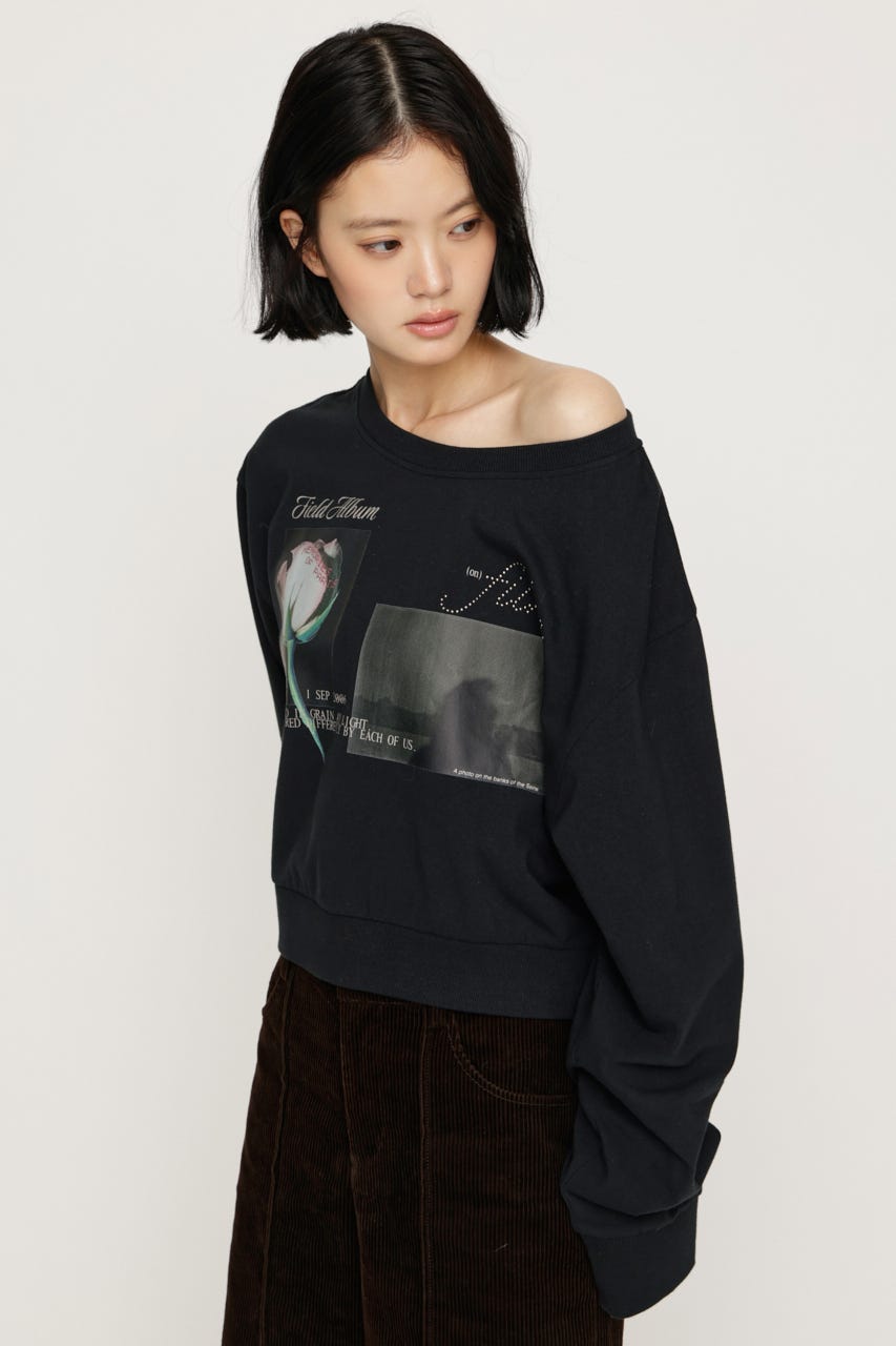 ONE SHOULDER MIX GRAPHIC トップス BLK FREE