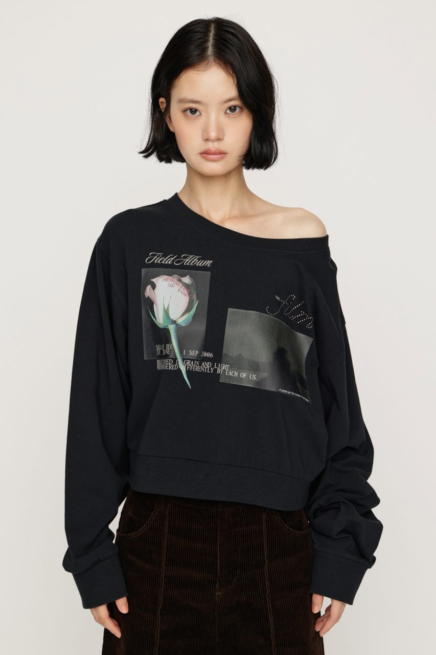 ONE SHOULDER MIX GRAPHIC トップス BLK FREE