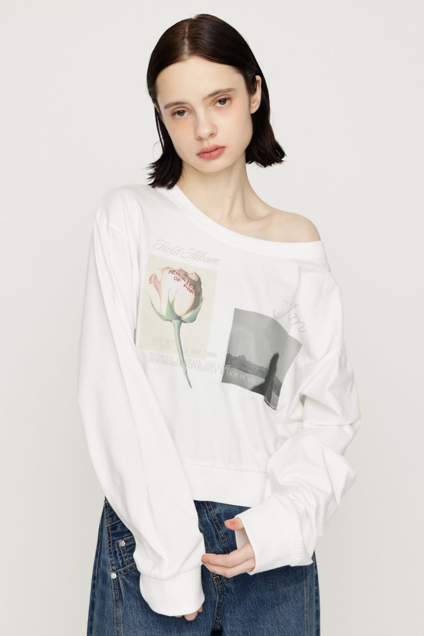 ONE SHOULDER MIX GRAPHIC トップス O/WHT FREE