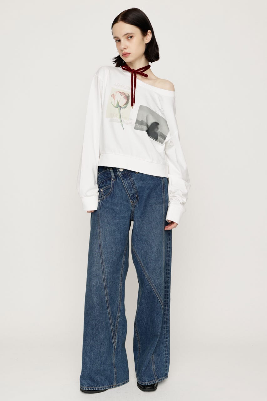 ONE SHOULDER MIX GRAPHIC トップス O/WHT FREE