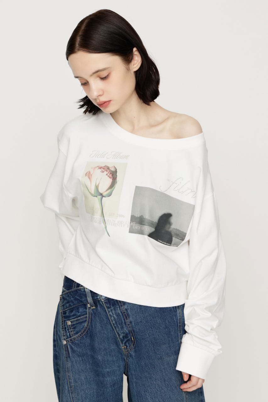 ONE SHOULDER MIX GRAPHIC トップス O/WHT FREE