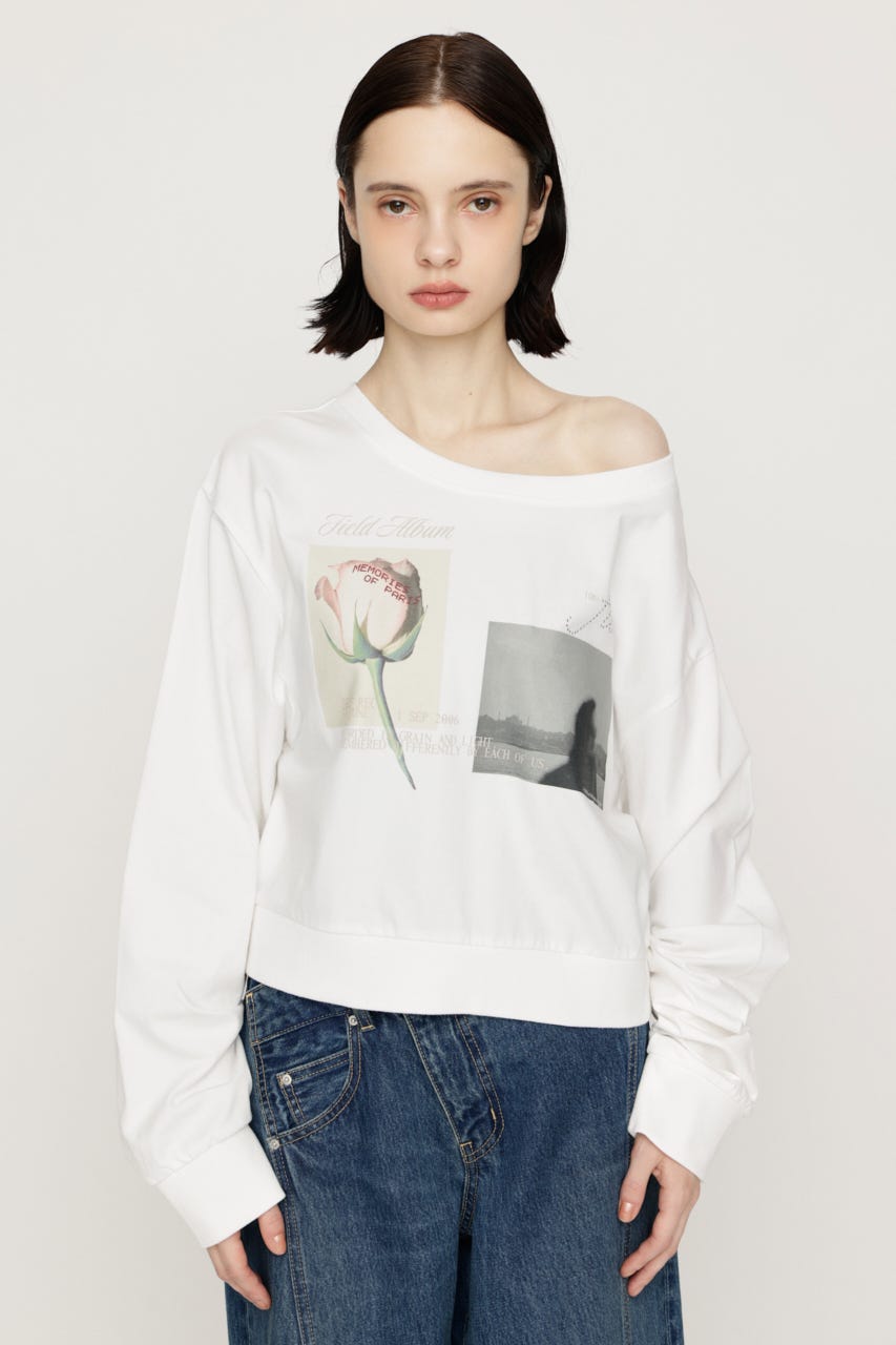 ONE SHOULDER MIX GRAPHIC トップス O/WHT FREE