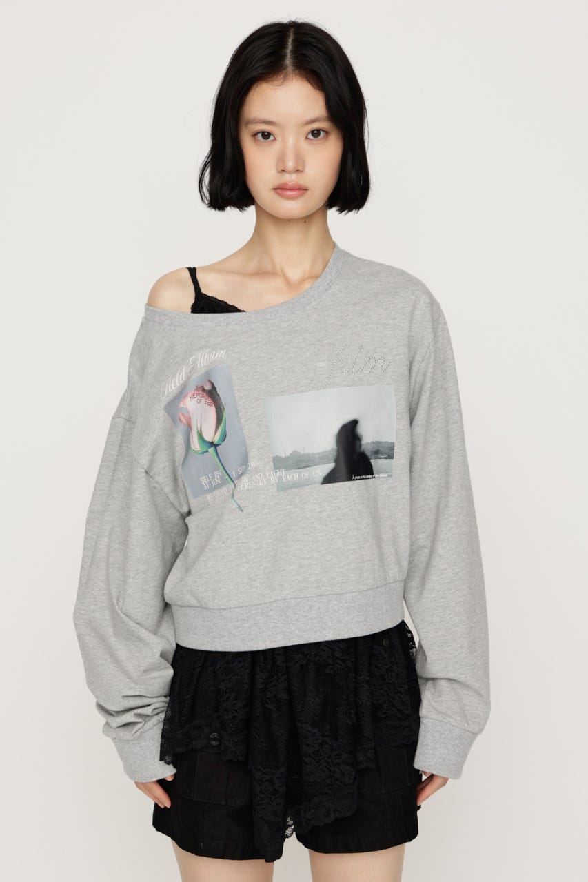 ONE SHOULDER MIX GRAPHIC トップス T.GRY FREE