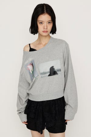 ONE SHOULDER MIX GRAPHIC トップス