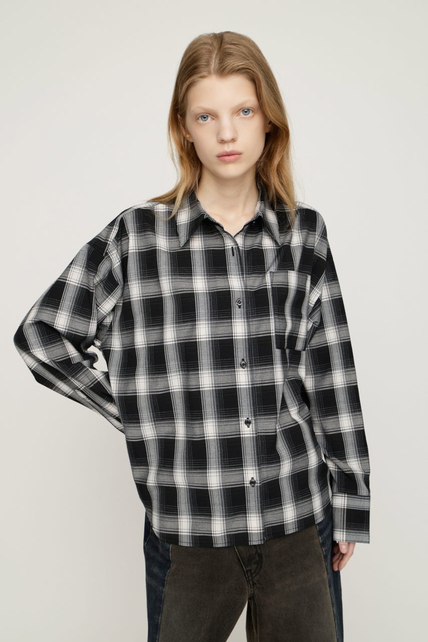 LOOSE CHECK シャツ M/BLK FREE